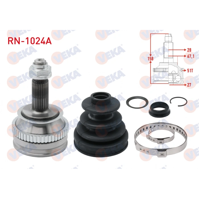 AKS KAFASI SOL-SAG ON DIS RENAULT MASTER II (FD) 2.5 D S8U ABSLI 51 DIS 28X27X67,1 UZUNLUK 158 mm 1998-2010