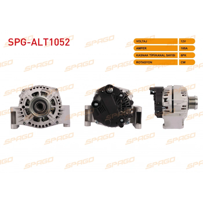 ALTERNATOR 12V 105A 6PK (ALT4430) DOBLO - PUNTO - LINEA / ASTRA H - CORSA C - COMBO (1.3 DIZEL ARACLAR ICIN)