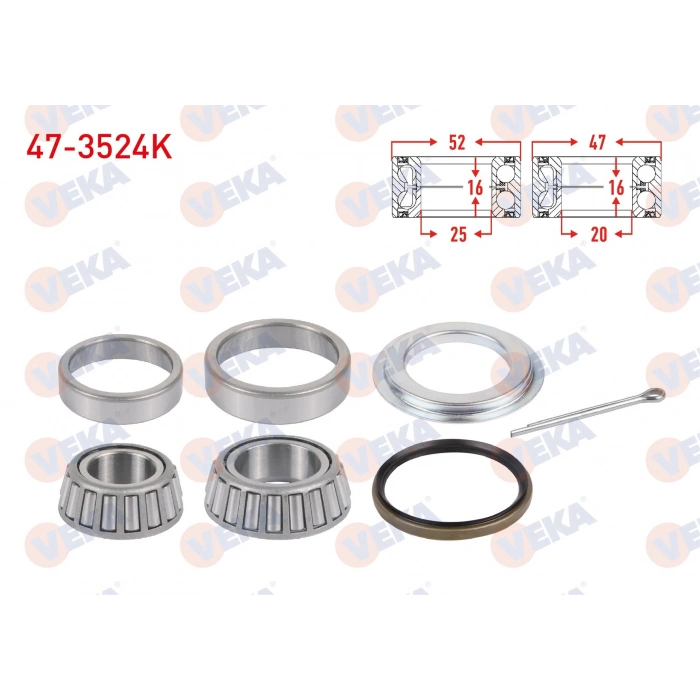 ARKA TEKERLEK RULMAN KITI E.M 52X25X16 / 47X20X16 RENAULT 12 / TOROS 1.3 - 1.4 1971-2000