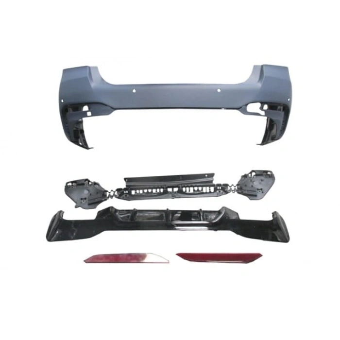 BMW 5 SERI- G30- 20/22; ARKA TAMPON ASTARLI(KARLIKLI-REFLEKTÖRLÜ-BRAKETLİ-ÇEKİ KAPAKLI-SENSÖRLÜ)(M5)