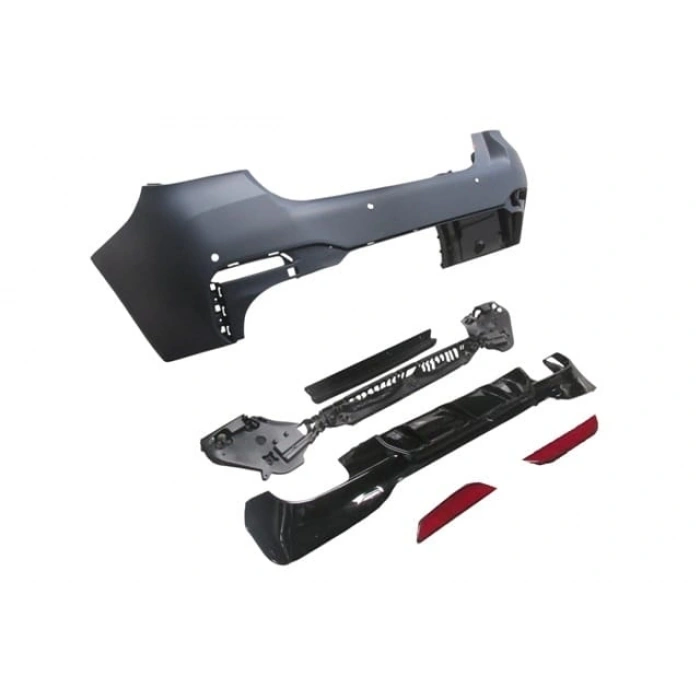 BMW 5 SERI- G30- 20/22; ARKA TAMPON ASTARLI(KARLIKLI-REFLEKTÖRLÜ-BRAKETLİ-ÇEKİ KAPAKLI-SENSÖRLÜ)(M5)