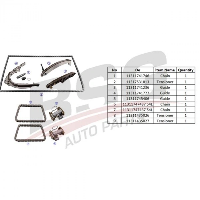 EKSANTRIK ZINCIR SETI 3ZINCIR-5KIZAK-GERICI-KRANK DISLI-EKS.DISLI E31-E38-E39-X5 E53 M62 96-03