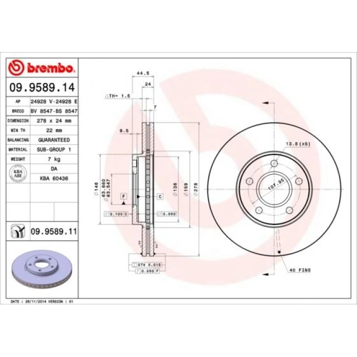 FREN DİSKİ ARKA TRANSIT CONNECT TC7 0213 0213 1.8 TDCI ABSLİ DÜZ 278MM