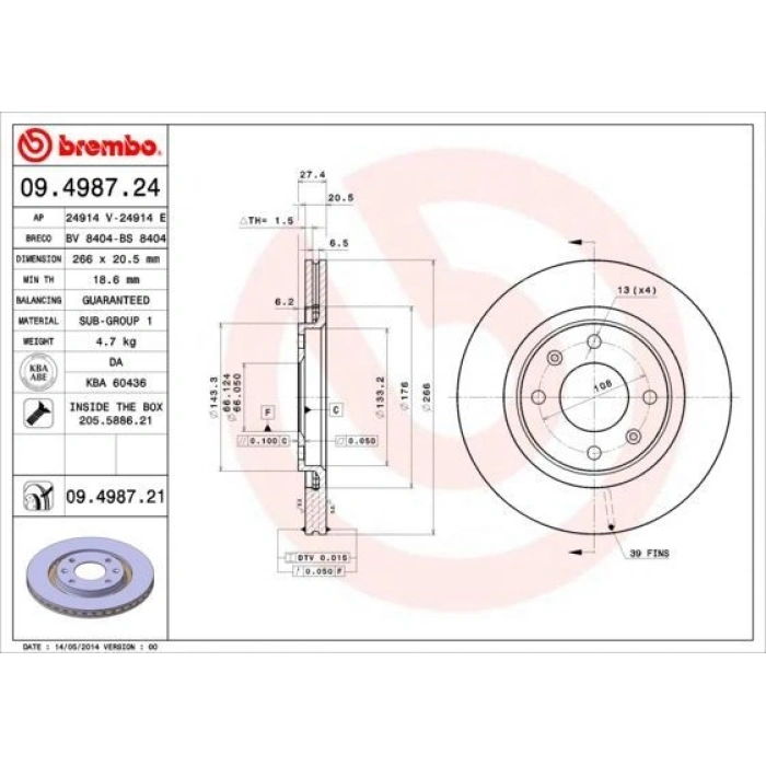 FREN DİSKİ ÖN 206 306 1.4 8V XSARA 1.4 TUD5 DÜZ 247MM