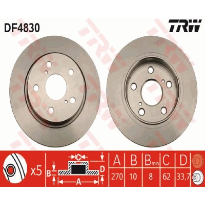 FREN DISKI ARKA . COROLLA (E15) : COROLLA (E18) 13-18 : AURIS (E15, E18) 07-18 1.4 D4D 07-12