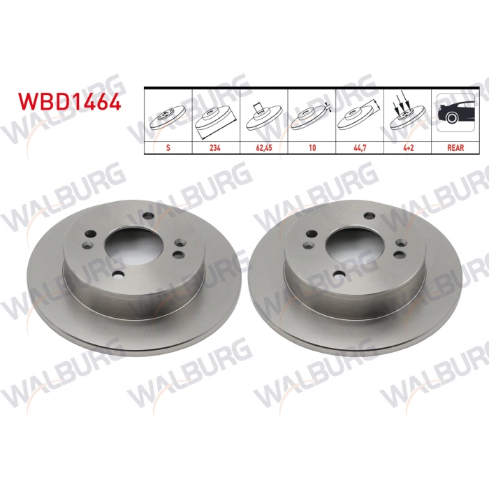 FREN DISKI ARKA DUZ 4 BJN 234X10X62,45X44,7 HYUNDAI I10 (BA) 1.0 D-CVVT - 1.2 D-CVVT 2013- / I10 (PA) 1.1i 12V - 1.1 CRDI 2008-2013