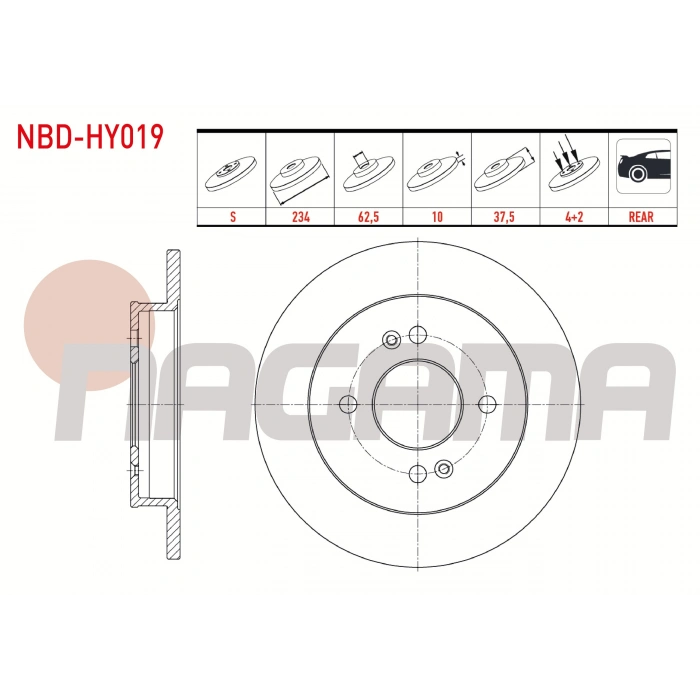 FREN DISKI ARKA DUZ 4 BJN 234X10X62,5X37,5 HYUNDAI I10 1.1i 12v - 1.0 D-CVVT - 1.2 D-CVVT 13 JANT 2008-2013 / KIA PICANTO (BA) 1.25 - 1.1i 4 BJN 2004-2011