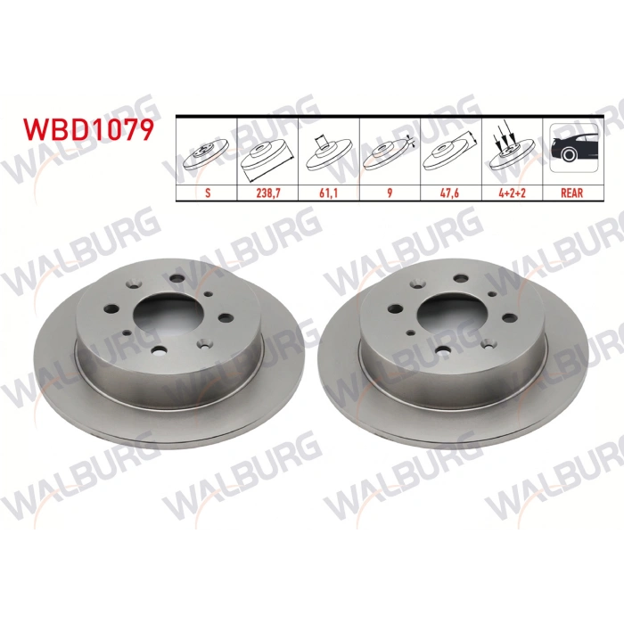 FREN DISKI ARKA DUZ 4 BJN 238,7X9X61,1X47,6 HONDA JAZZ II (GD) 1.4i 2002-2004