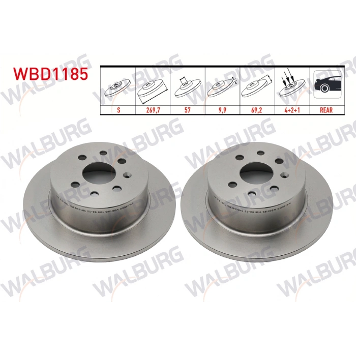 FREN DISKI ARKA DUZ KAPLAMALI 4 BJN 269,7X9,9X57X69,2 OPEL VECTRA B 1.6i 1995-2003/ VECTRA B 1.8i 1995-2003/ VECTRA B 2.0 DTI 1995-2003/ VECTRA B 1.7 TD 1995-2003/ VECTRA B 2.0 DI 1995-2003