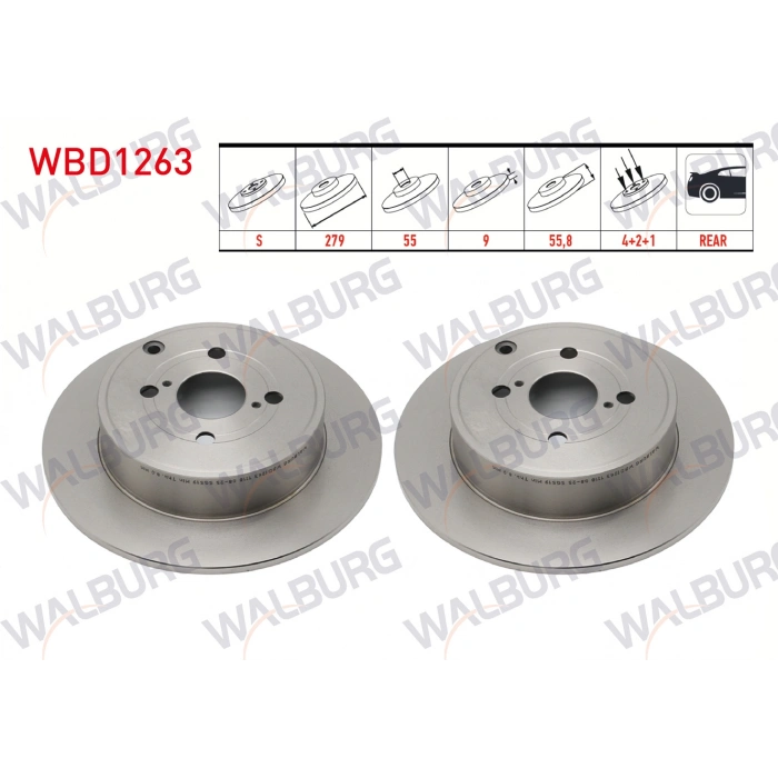 FREN DISKI ARKA DUZ 4 BJN 279X9X55X55,8 TOYOTA COROLLA (_E12_) 1.4 D-4D 2002-2007 / COROLLA 2.0 D 2002-2007 / COROLLA 2.0 D-4D 2002-2007