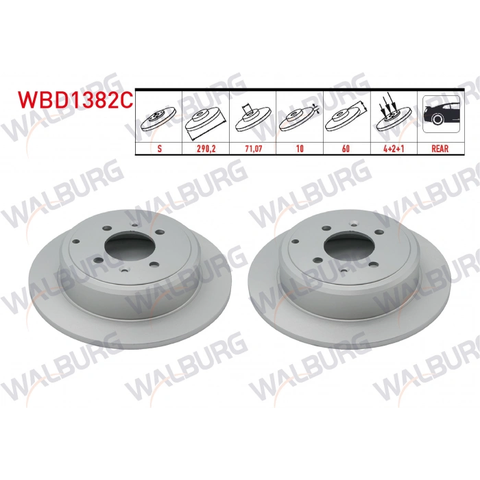 FREN DISKI ARKA DUZ KAPLAMALI 4 BJN 290,20X10X71,07X60 PEUGEOT 406 (8B) 2.0i 1995-2004 / 406 (8B) 1.8 1995-2004 / 406 (8B) 2.2 1995-2004 / 406 (8B) 3.0 V6 1995-2004