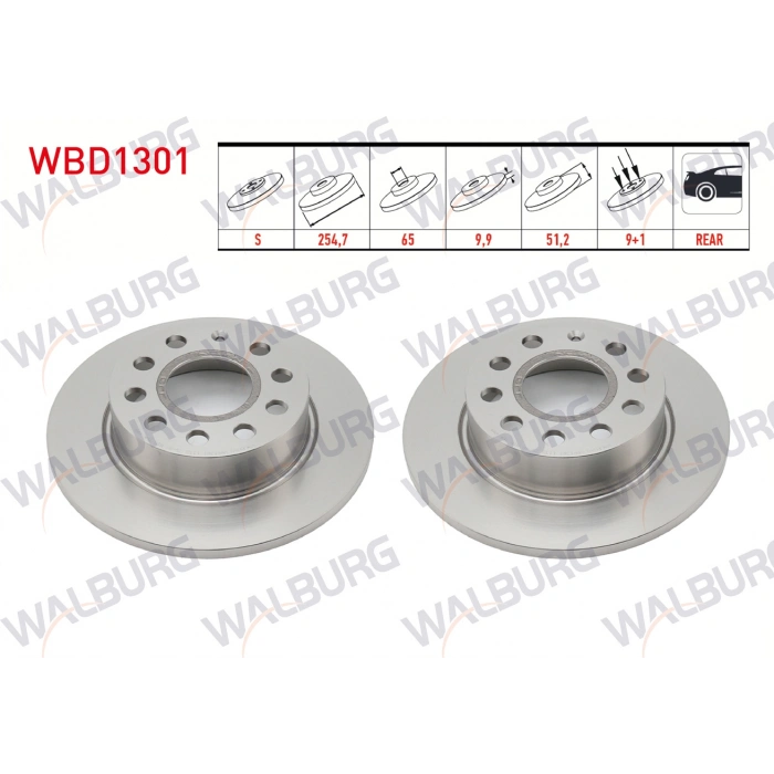 FREN DISKI ARKA DUZ 5 BJN 253X9,9X65X51,2 GOLF V 1.4 TSI-1.6 TDI-2.0 TSI 2003-2009/LEON 1.6 TDI-1.4 TSI 2005-2012/A3 1.6-2.0 TFSI 2003-2012/OCTAVIA 1.6 TDI 2004-2012/TOLEDO III 1.6 2004-2009