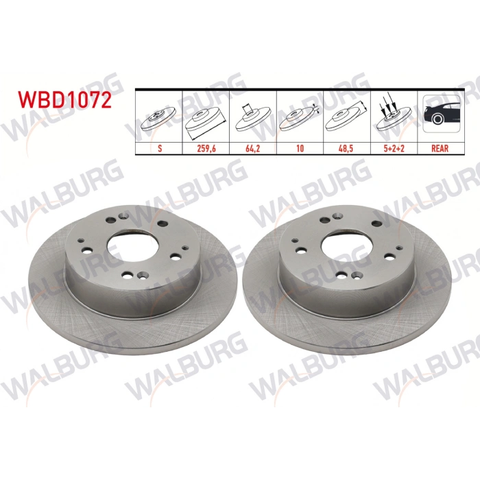 FREN DISKI ARKA DUZ 5 BJN 259,6X10X64,2X48,5 HONDA CIVIC VII 2.0 I-VTEC 2000-2006 / CIVIC VII 2.0 TYPE-R 2000-2006