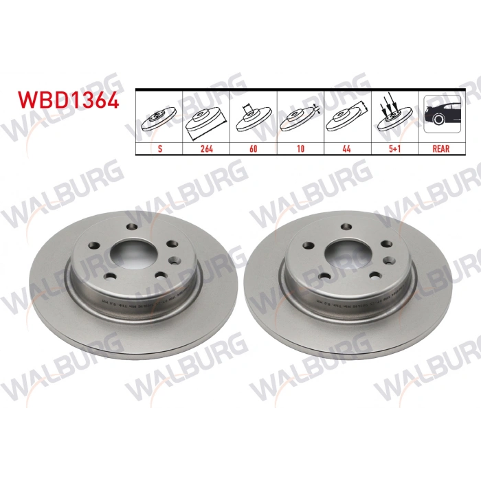 FREN DISKI ARKA DUZ 5 BJN 264X10X60X44 5OPEL ASTRA K 1.6 CDTI -1.6i -1.4i 15 JANT 2015-