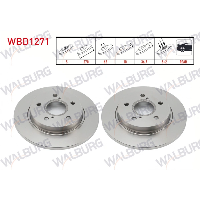 FREN DISKI ARKA DUZ 5 BJN 270X10X62X36,7 COROLLA 1.4 D-4D - 1.33 2007-2012/AURIS 1.33 DUAL-VVT-I 2007-2012/AURIS 1.4 D-4D 2007-2012/AURIS 1.33 2012-/AURIS 1.4 D-4D 2012-/AURIS 1.6 - 1.8 HYBRID 2012-