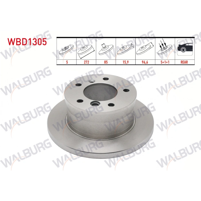 FREN DISKI ARKA DUZ KAPLAMALI 5 BJN 271,2X15,9X85X96,6 VOLKSWAGEN LT 28-35 II 2.5 TDI - 2.8 TDI 1996-2006 / MERCEDES SPRINTER 2T 208D - 210D - 213CDI 1995-2006 / SPRINTER 3,5T 315-316 CDI 2006-2009