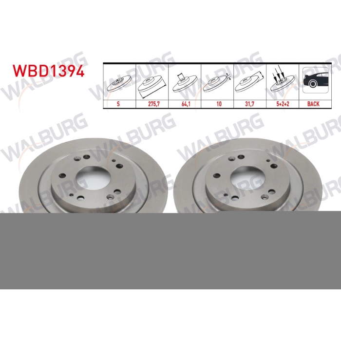 FREN DISKI ARKA DUZ 5 BJN 275,7X10X64,1X31,7 HONDA CIVIC IX 1.6 I-DTEC 16 JANT 2012-2016