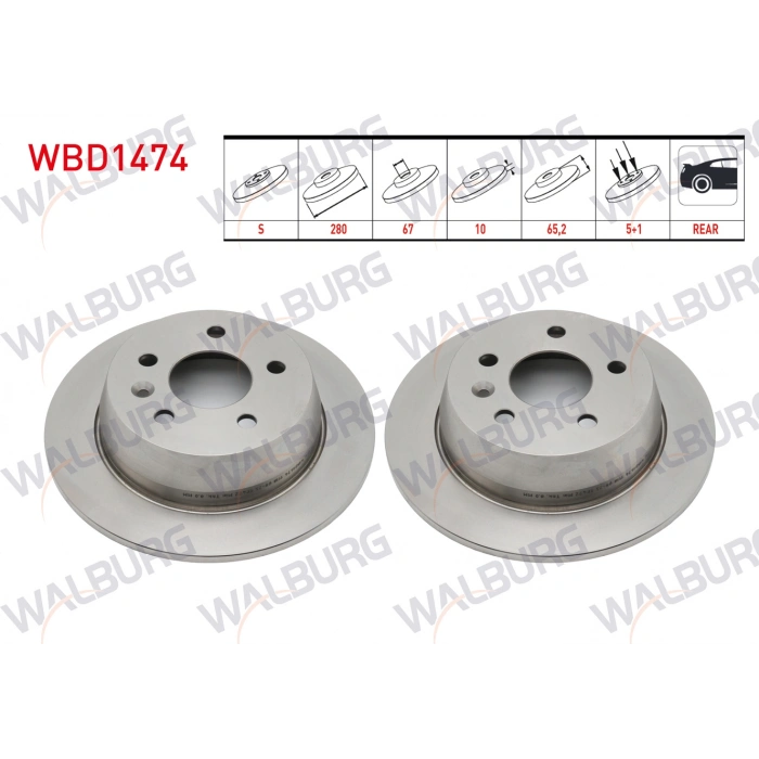 FREN DISKI ARKA DUZ KAPLAMALI 5 BJN 280X10X67X65,2 MERCEDES VITO (638) 108 CDI - 110 CDI - 112 CDI 1997-2003