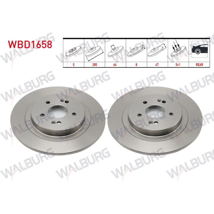 FREN DISKI ARKA DUZ KAPLAMALI 5 BJN 285X8X66X47 CHERY TIGGO 7 PRO 2017- / 8 PRO 2022- / OMODA 5 2023 / CHANCE 2010-2014