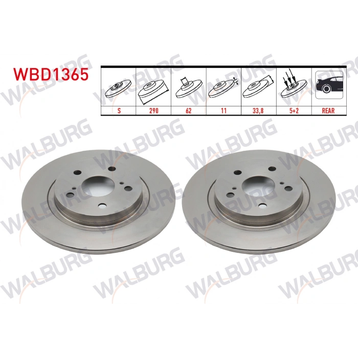 FREN DISKI ARKA DUZ 5 BJN 290X11X62X33,80 TOYOTA AVENSIS 1.6i -1.8i -2.0i -1.6 D-4D -2.0 D-4D 2009-