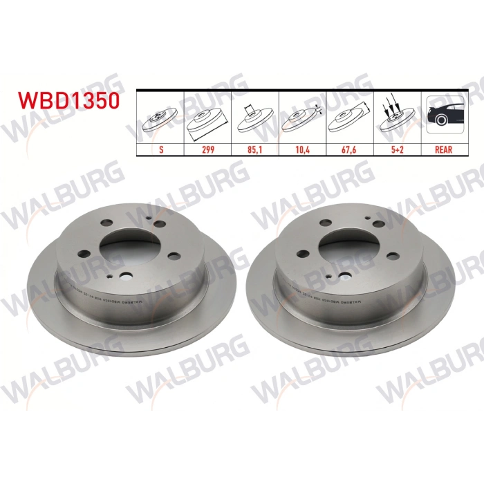 FREN DISKI ARKA DUZ KAPLAMALI 5 BJN 299X10,4X85,1X67,6 5 SSANGYONG KYRON 2.0 XDI 4X4 2005-2011 / ACTYON I 2.0 XDI 2005-2012