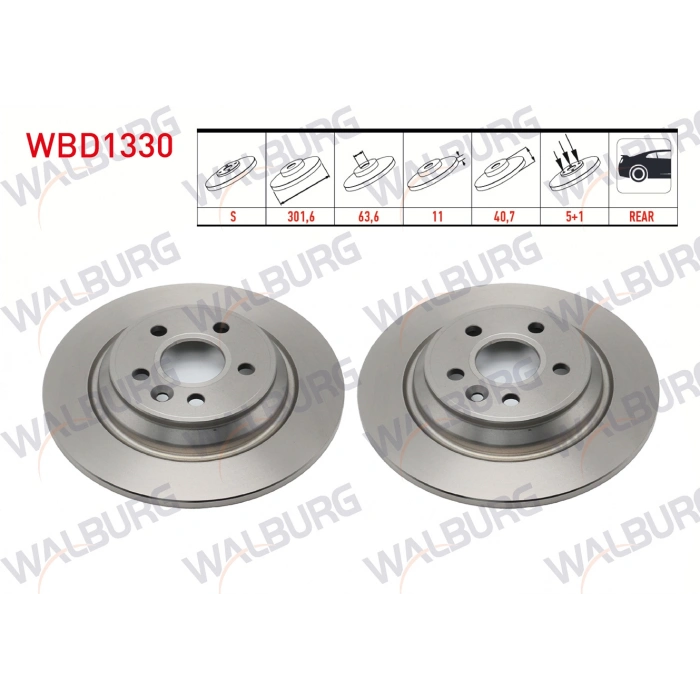 FREN DISKI ARKA DUZ 5 BJN 301,6X11X63,6X40,7 S60 II 2.0 T3-4-5-2.0D3-2.0T D5 16 JANT 4X2 (ELK.EL FRENI) 2010-/S80 II 2.4 T5-T6-2.5i T 2006-/V60 2.9 T4 2010-/V70 III 2.0-2.5T 2006-/XC70 II D3-D5 2007-