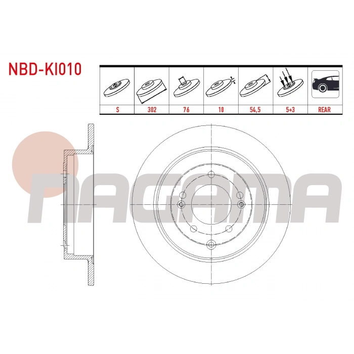 FREN DISKI ARKA DUZ 5 BJN 302X10X54,5X76 KIA SPORTAGE 1.6 GDI (ELEKTRONIK EL FRENI YOK) 2015- / KIA SPORTAGE 2.0 CRDI 2015-/ HYUNDAI TUCSON (TLE) 1.6 GDI - 1.6 T-GDI 2015-