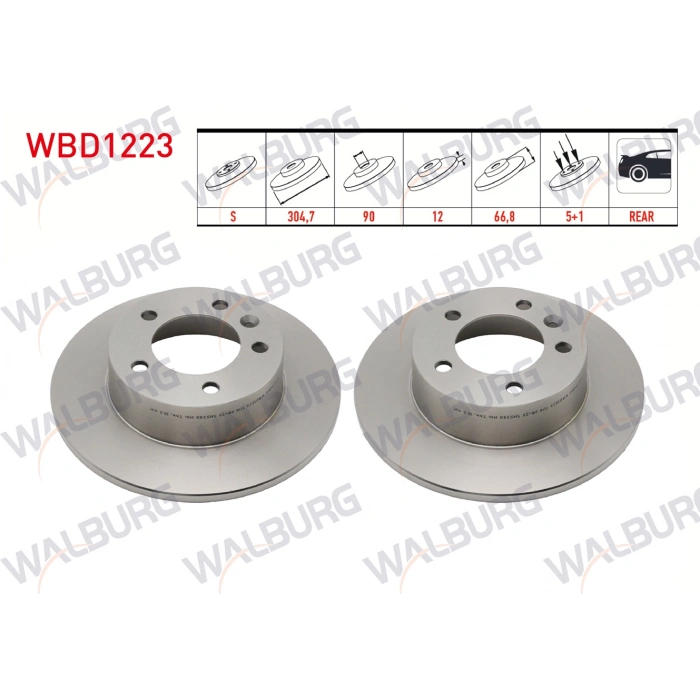 FREN DISKI ARKA DUZ 5 BJN 304,7X12X90X66,8 RENAULT MASTER II (FD) 1.9 DCI - 2.5 DCI 1998-2010/ MASTER III (FV) 2.5 DCI 2010-/ OPEL MOVANO A 1.9 DTI - 2.5 DTI 2001-2010