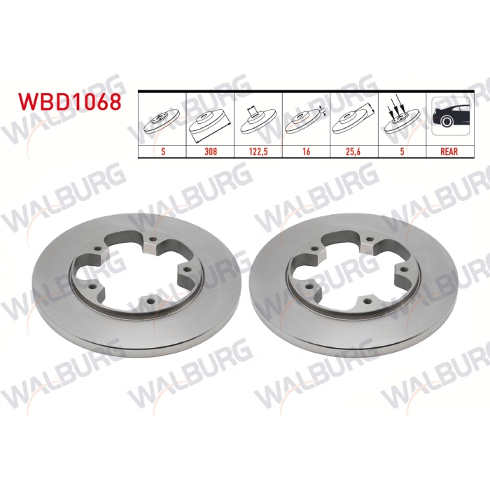 FREN DISKI ARKA DUZ 5 BJN 308X16X122,5X25,6 FORD TRANSIT (V363) 2.2 TDCI TEK TEKER 2014-