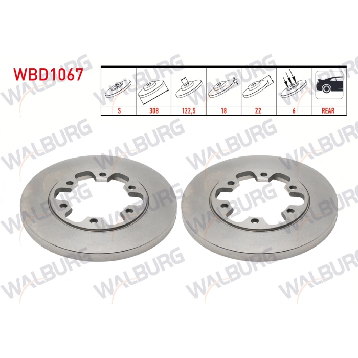 FREN DISKI ARKA DUZ KAPLAMALI 6 BJN 308X18X122,5X22 FORD TRANSIT (V363) 2.2 TDCI CIFT TEKER 2014-