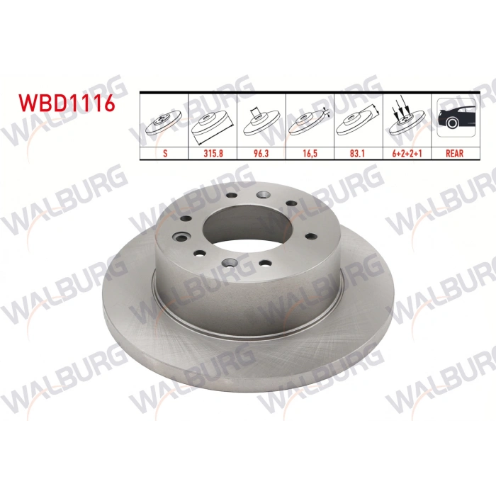 FREN DISKI ARKA DUZ KAPLAMALI 6 BJN 315,8X16,5X96,3X83,1 HYUNDAI H350 2.5 CRDI 2015-