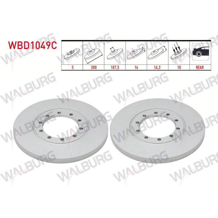 FREN DISKI ARKA DUZ KAPLAMALI 10 BJN 280X16X107,5X16,3 FORD TRANSIT (V348) 2.2 TDCI 2006-2014/ TRANSIT 2.4 TDCI 2006-2014 / TRANSIT 2.2 TDCI 2006-2014 / TRANSIT 3.2 TDCI 2006-2014