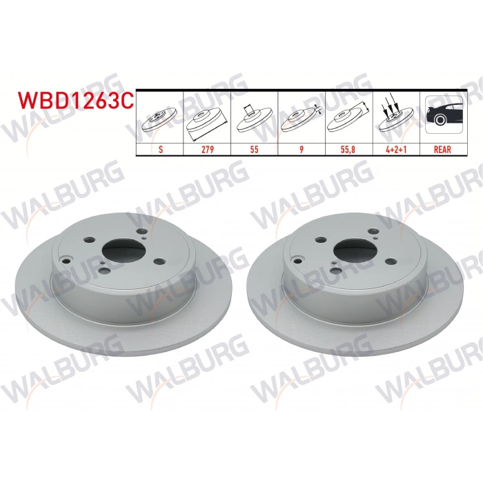 FREN DISKI ARKA DUZ KAPLAMALI 4 BJN 279X9X55X55,8 TOYOTA COROLLA (_E12_) 1.4 D-4D 2002-2007 / COROLLA 2.0 D 2002-2007 / COROLLA 2.0 D-4D 2002-2007