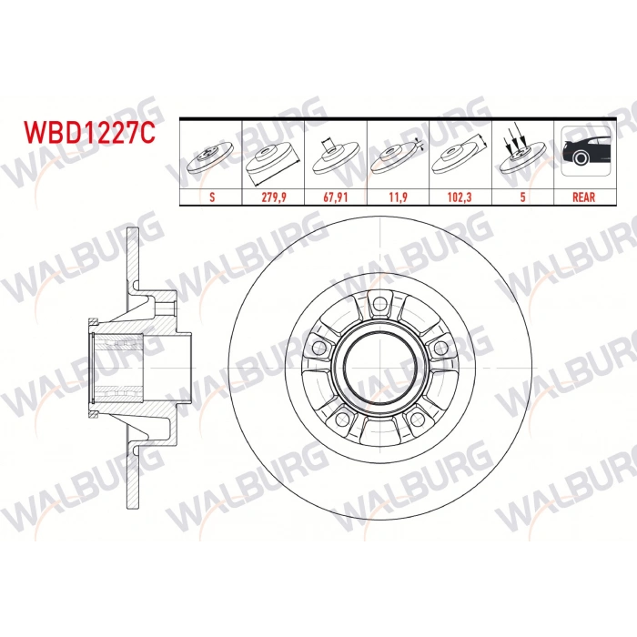 FREN DISKI ARKA DUZ KAPLAMALI 5 BJN 280X12X67,92X102,2 PORYA RULMANLI ABSLI RENAULT TRAFIC II 1.9 DCI - 2.0 DCI 2001-2014 / OPEL VIVARO (J7) 1.9 DTI 2002-2014/ VIVARO (X83) 2.0 CDTI 2015-