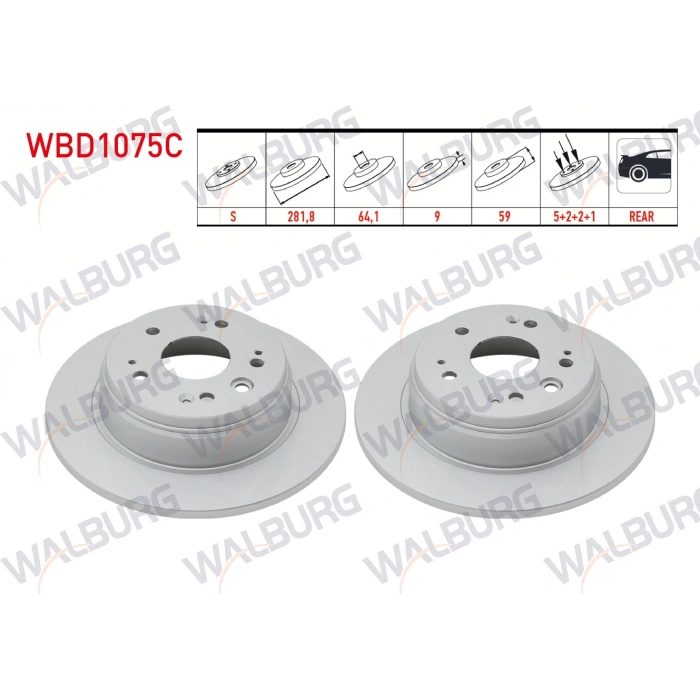 FREN DISKI ARKA DUZ KAPLAMALI 5 BJN 281,8X9X64,1X59 HONDA CR-V II 2.0i 2002-2006