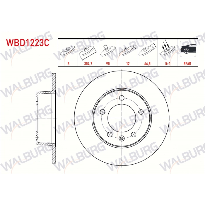 FREN DISKI ARKA DUZ KAPLAMALI 5 BJN 304,7X12X90X66,8 RENAULT MASTER II (FD) 1.9 DCI - 2.5 DCI 1998-2010/ MASTER III (FV) 2.5 DCI 2010-/ OPEL MOVANO A 1.9 DTI - 2.5 DTI 2001-2010