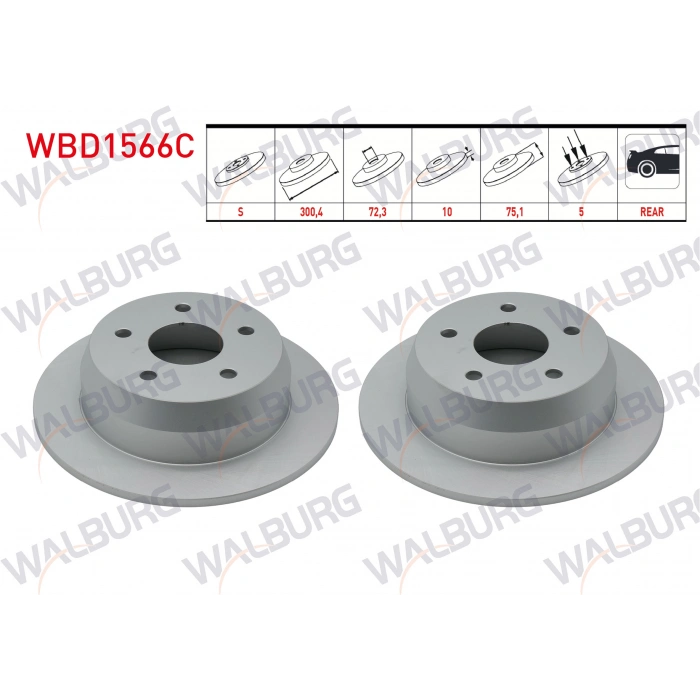 FREN DISKI ARKA DUZ KAPLAMALI 5 BJN 304,8X10X72,3X75,1 JEEP CHEROKEE 2.5 TD - 4.0i 4X4 1984-2001/ GRAND CHEROKEE II 2.7 CRDI - 3.1 TD - 4.0 - 4.7 V8 4X4 1998-2005