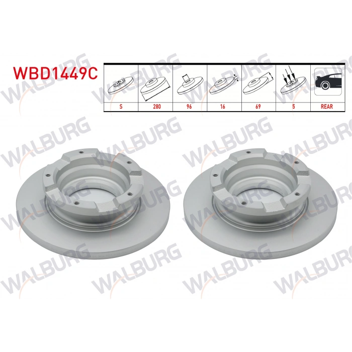 FREN DISKI ARKA DUZ KAPLAMALI 5 BJN ABSLI 280X16X96X69 FORD TRANSIT (V347) - (V348) 2.2 TDCI 2006-2004