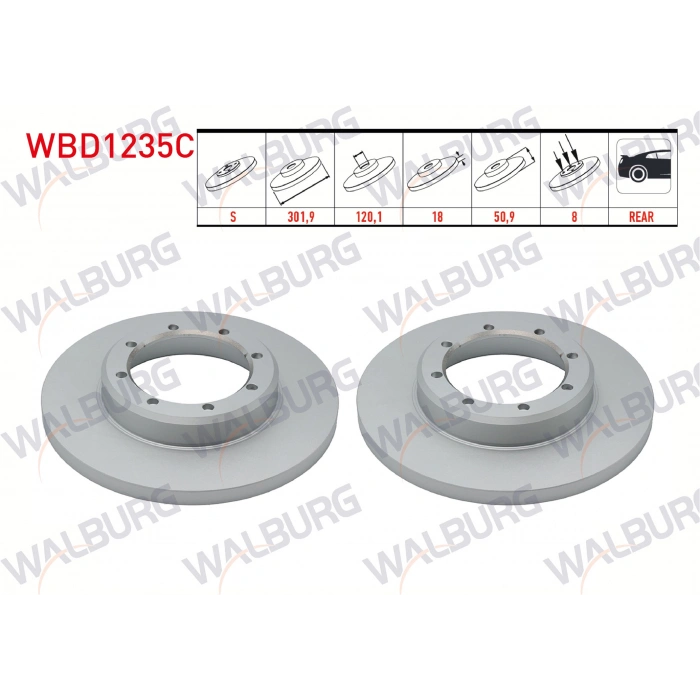 FREN DISKI ARKA DUZ KAPLAMALI 8 BJN 302X18X120,1X50,9 RENAULT MASTER III (FV) 2.3 DCI CIFT TEKER 2010-