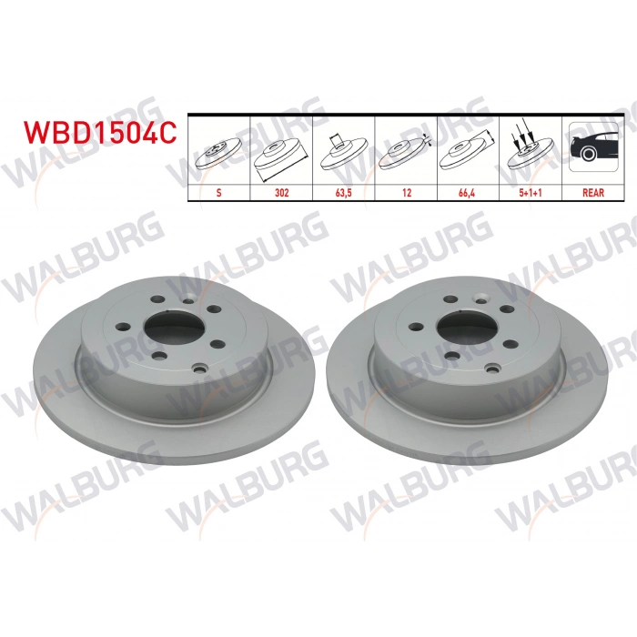 FREN DISKI ARKA DUZ KAPLAMALI LAND ROVER FREELANDER II (FA) 2.2 TD4 5 BJN 302X12X63,5X66,4 2006-2014