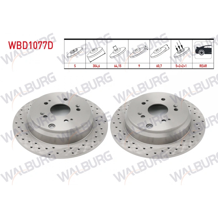 FREN DISKI ARKA DUZ PERFORMANS DELIKLI 5 BJN 304,6X9X64,15X60,7 HONDA CR-V IV 1.6i DTEC - 2.0 - 2.2i 2012-2014/ CR-V III 2.2i CTDI - 2.0 I-VTEC 2006-2012/ CR-V II 2.0i 2002-2006