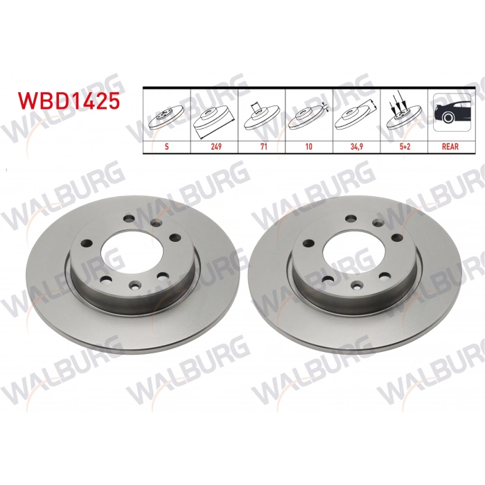 FREN DISKI ARKA DUZ PEUGEOT 308 II 1.6 HDI - 1.6 THP - 1.6 GTI 5 BJN 249X10X71X34,9 2014-