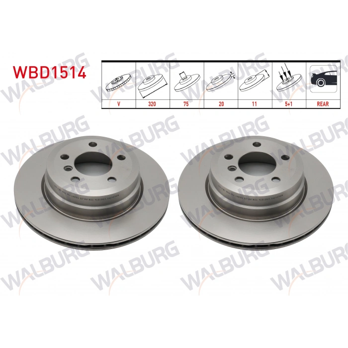 FREN DISKI ARKA HAVALI 5 BJN 320X20X75X78,6 BMW X5 (E70) 3.0 D - 4.0 D 2007-2012/ X6 (E71,E72) 3.0 D - 3.5 D - 4.0 D 2008-