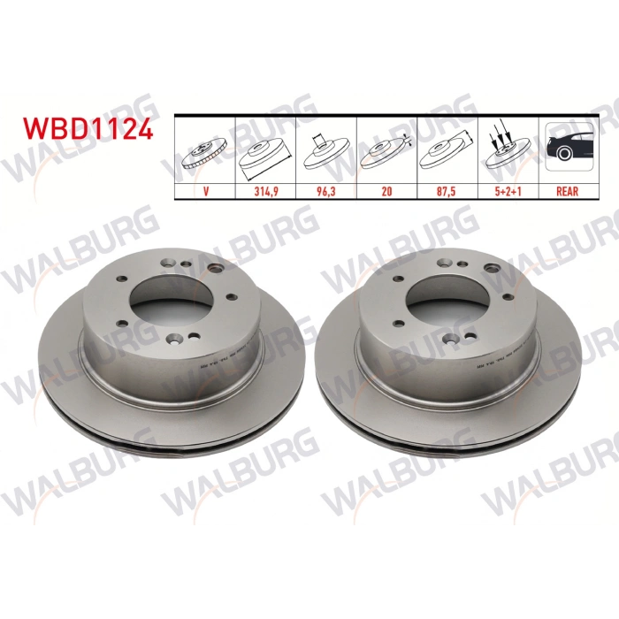 FREN DISKI ARKA HAVALI KAPLAMALI PERFORMANS DELIKLI 5 BJN315X20X96,2X87,5 KIA SORENTO I (JC) 2.5 CRDI 2002-2009