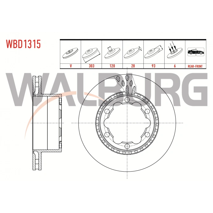 FREN DISKI ARKA HAVALI KAPLAMALI PERFORMANS DELIKLI 6 BJN 303X28X120X93 VW CRAFTER CIFT TEKER 2006-2018 / MERCEDES SPRINTER 2006-2018 / MERCEDES SPRINTER CIFT TEKER 2018-