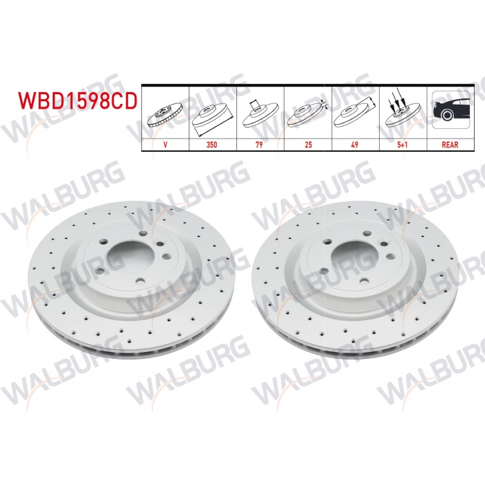 FREN DISKI ARKA HAVALI KAPLAMALI PERFORMANS DELIKLI 5 BJN 350X25X79X49 LAND ROVER RANGE ROVER IV (LG) 2013-/ RANGE ROVER SPORT (LW) 2013-