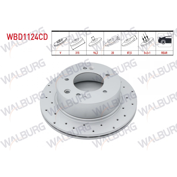 FREN DISKI ARKA HAVALI KAPLAMALI PERFORMANS DELIKLI 5 BJN315X20X96,2X87,5 KIA SORENTO I (JC) 2.5 CRDI 2002-2009