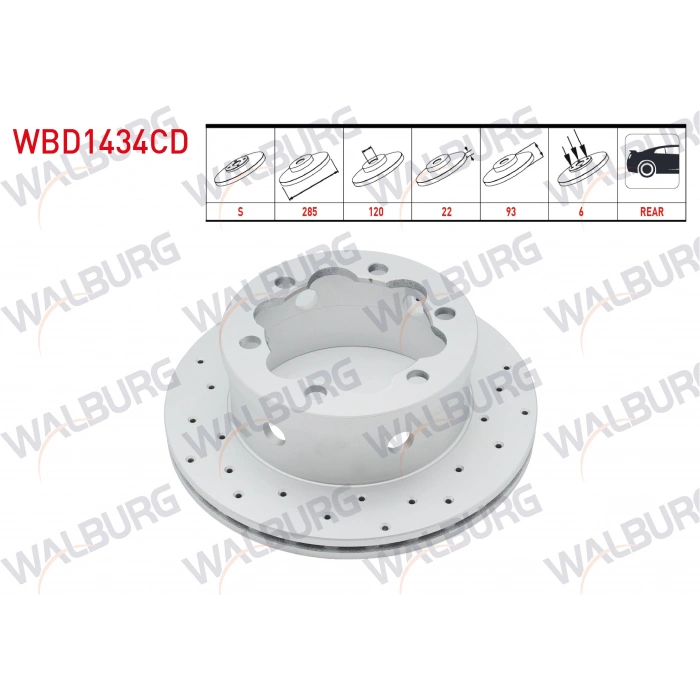 FREN DISKI ARKA HAVALI KAPLAMALI PERFORMANS DELIKLI 6 BJN 285X22X120X93 M.BENZ SPRINTER 208 CDI - 211 CDI/ 308 CDI - 311 CDI/ 411 CDI - 413 CDI 1995-2006/ VW LT 28-46 II 2.5 TDI - 2.8 TDI 1996-2006