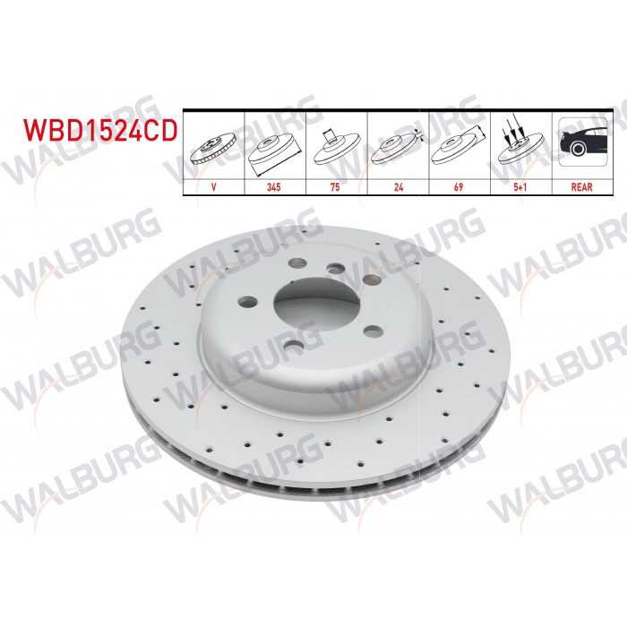 FREN DISKI ARKA HAVALI KAPLAMALI PERFORMANS DELIKLI BMW 5 SERISI (F10) 535 D 5 BJN 345X24X75X69 2010-