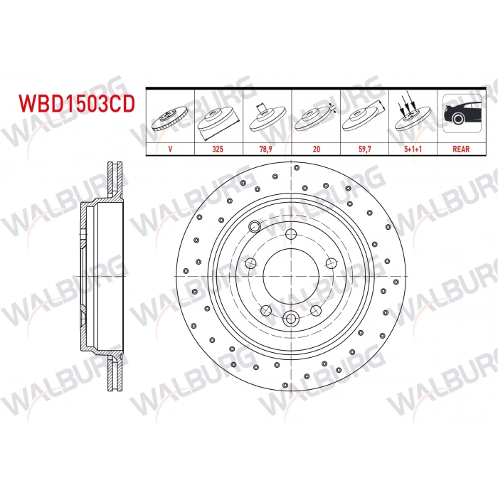 FREN DISKI ARKA HAVALI KAPLAMALI PERFORMANS DELIKLI LAND ROVER RANGE ROVER SPORT (LS) 2.7 TD 5 BJN 325X20X78,9X59,7 2005-2013